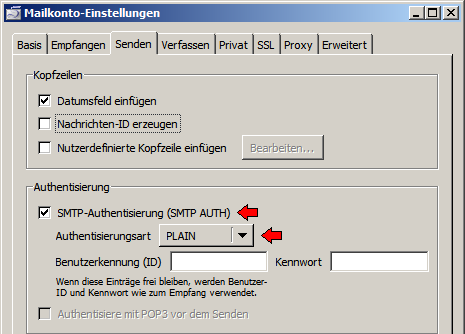 tormail sendeeinstellungen